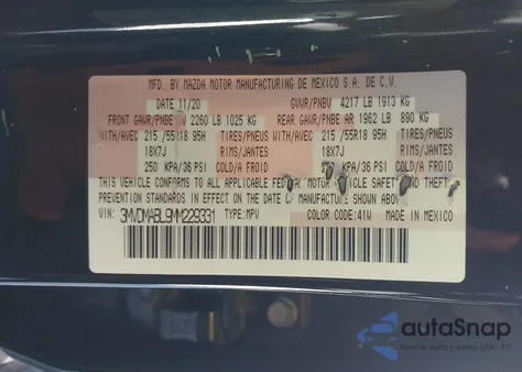 2021 Mazda Cx-30 Select from USA, damaged, VIN 3MVDMABL9MM229331